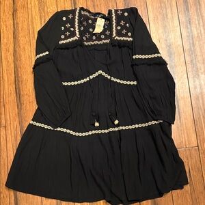 American Eagle Sz S New Black Boho Dress with Embroidered Details